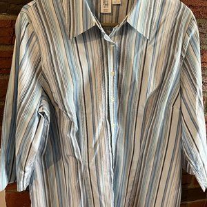 Apt 9, Blue, Gray, White, and Black Striped Shirt, 1X